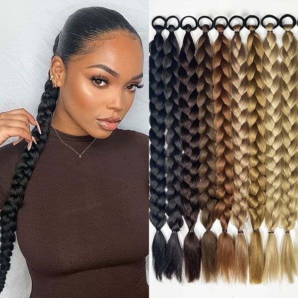 Braided Long Ponytail Extensions With Elastic Band Hair Synthetic Fiber 24Inch Blonde Braids Pony Tail Hair Accessories For Party Daily Use Halloween Christmas