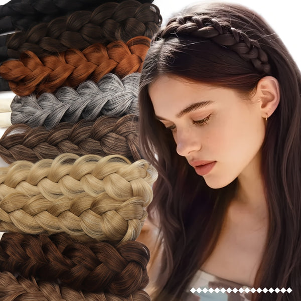 Adjustable Elastic Braided Headband, Women's Fashion Hair Accessory, High Temperature Fiber, Straight Hair Style, Basic Elegance for Daily Wear