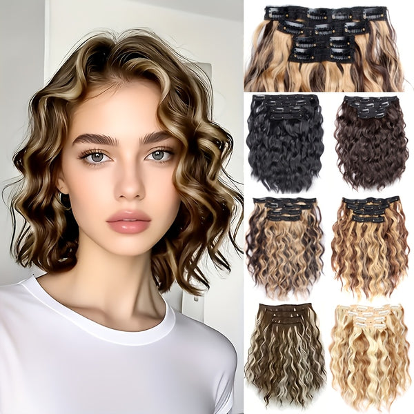 This 4pcs Set Features Soft And Fluffy Curly Clip-type Hair Extensions, Water Ripple Synthetic Hair, And High-temperature Fibers. It Is An Ideal Holiday Gift And Suitable For Ladies' Daily Parties, Carnivals, And Music Festivals