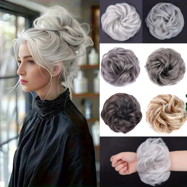 Synthetic 8-Inch Large Gray Elastic Hair Tie for Women - Soft Durable Hair Band, Secure Hold Bun & Updo Hair Accessory for Weddings, Parties, Everyday Use, Versatile Elegant Hairpiece