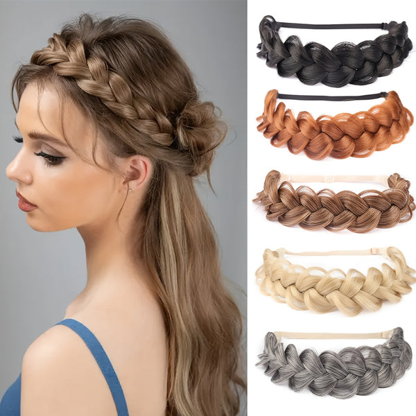 Elegant Classic Braided Headband for Women -  Multi-Color Options (Black/Brown/Blond/Dark Brown/Light Brown/Gray)