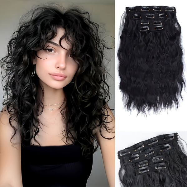 4pcs Set Of Soft And Fluffy Curly Women'S Clip-on Hair Extensions - Short Wavy Synthetic Hair, Various Tones (blonde To Brown) - High-temperature Fibers, Ideal Christmas Gift, Suitable For Ladies' Daily Parties, Carnivals, And Music Festivals