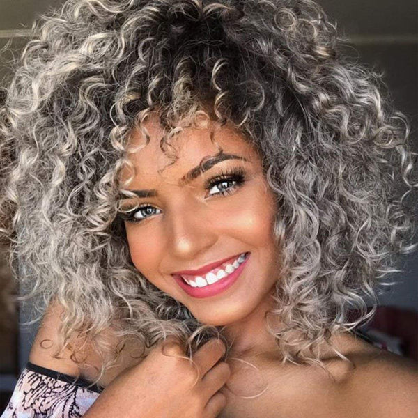14 inch Grey Curly Wigs Kinky Afro Wigs for Black Women