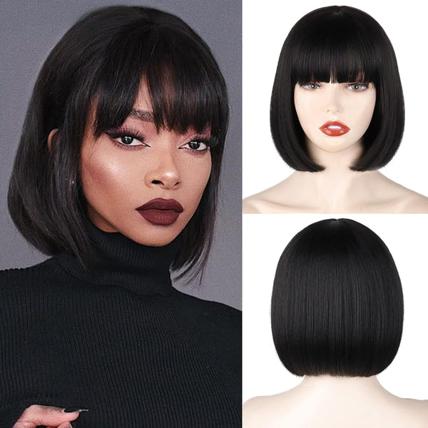 Short Black Bob Wig for Women Synthetic Hair