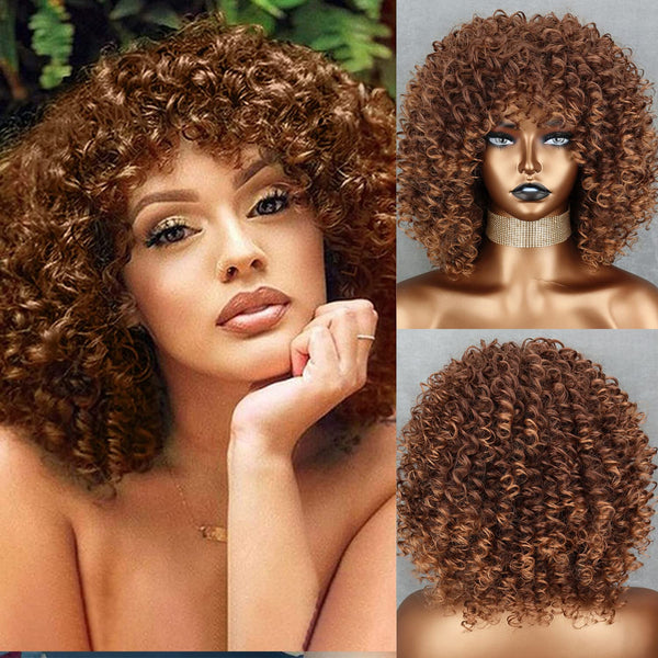 14 inch 70s Curly Wigs for Black Women Synthetic Afro Wig