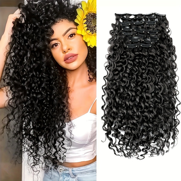 Synthetic Fiber Deep Brown Clip-in Hair Extensions Curly Style, Natural Looking Basics Collection, Hair Extension For Women Wear