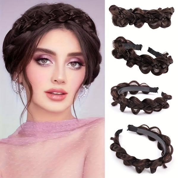 5-Inch Synthetic Braided Headband Wig Bracelet for Women - Non-Slip Hair Accessory with Twisted Braided Design,Synthetic Hair for Everyday Styling & Special Occasions, Hair Wigs, Fashion Headwear, Elegant Hairpiece, Secure Fit Headband
