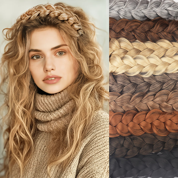 Women's 16 Inch Elastic Bohemian Braided Headband - 2-Strand Thick Braided Hair Band, Synthetic Messy Classic Design for All Light Beige Tones & Hair Types, Versatile for Casual & Formal Occasions
