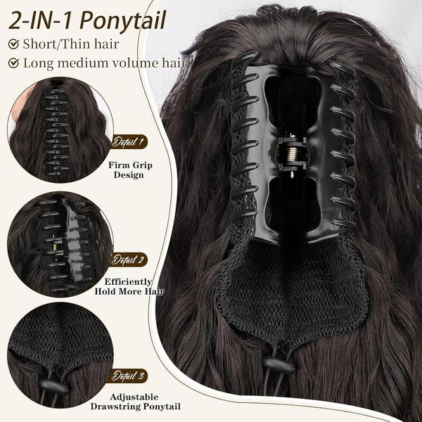 XINRAN 24 Inch Curly Ponytail Hair Extensions Black Curly Synthetic Ponytail Clip In Long Curly Ponytail Extensions for Black Women Daily Wear
