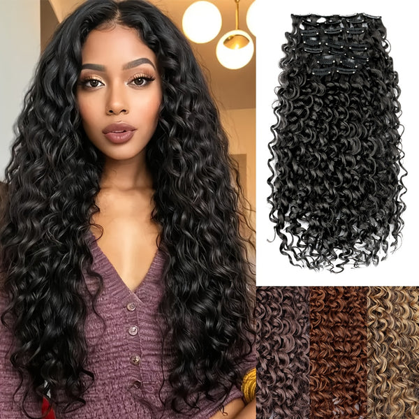 7pcs 20-inch Elastic Curly Hair Extensions, Women'S Style Long Curly Hair, Natural Black, Brown, Gradient, Multiple Colors, Suitable for Daily Wear By Ladies, Applicable for Special Occasions Such As Christmas, Halloween And Other Events.